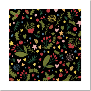 Floral Christmas Pattern Posters and Art